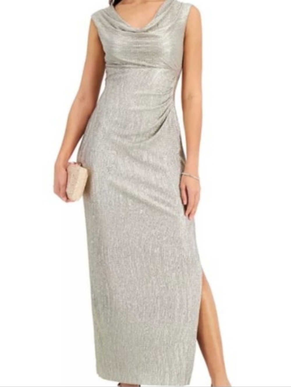 Connected Cowlneck Gold Metallic Gown